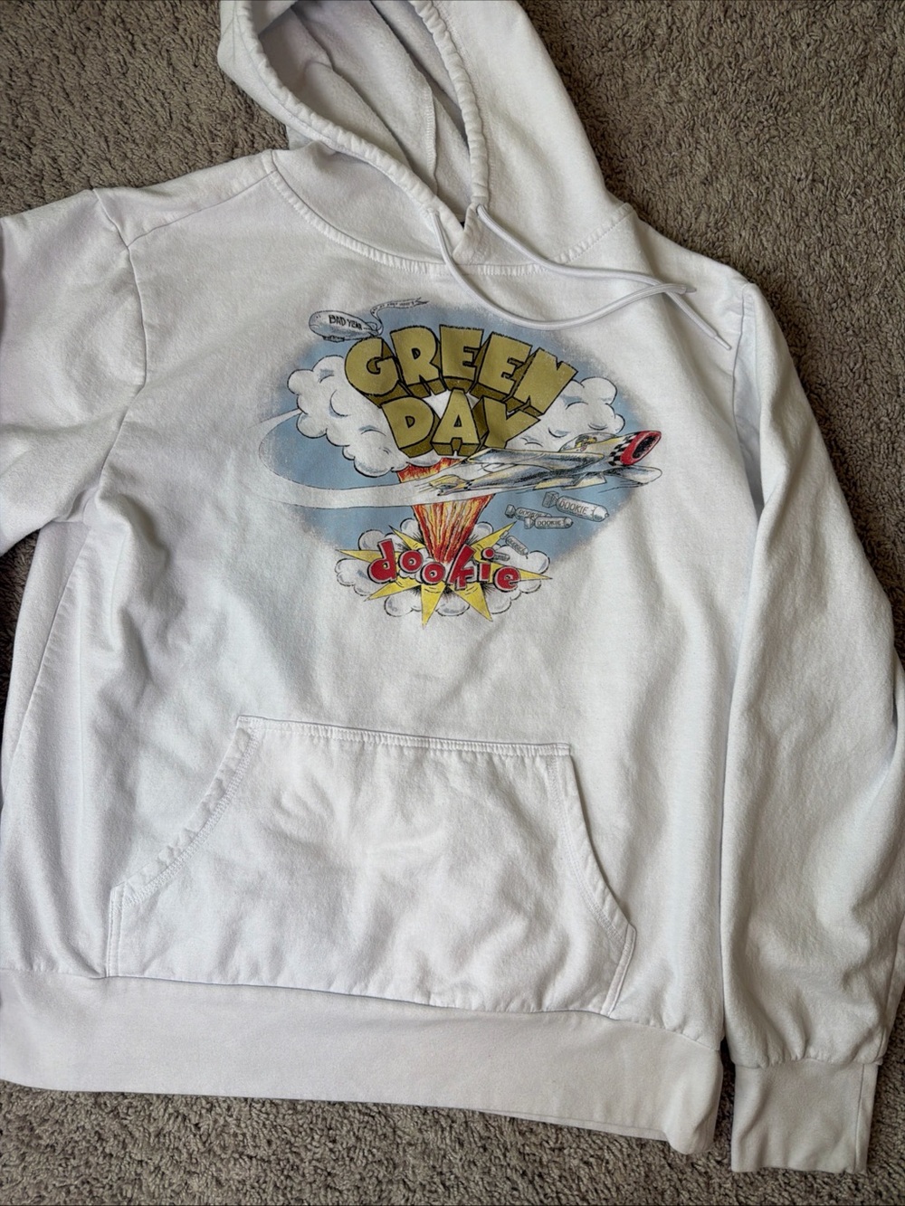 Green Day Dookie Graphic Band White Hooded Sweatshirt